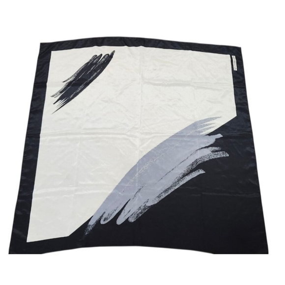 Chang Joh Silk Scarf Square 34x34 Black Gray White Abstract Brushstroke Design - Picture 2 of 10